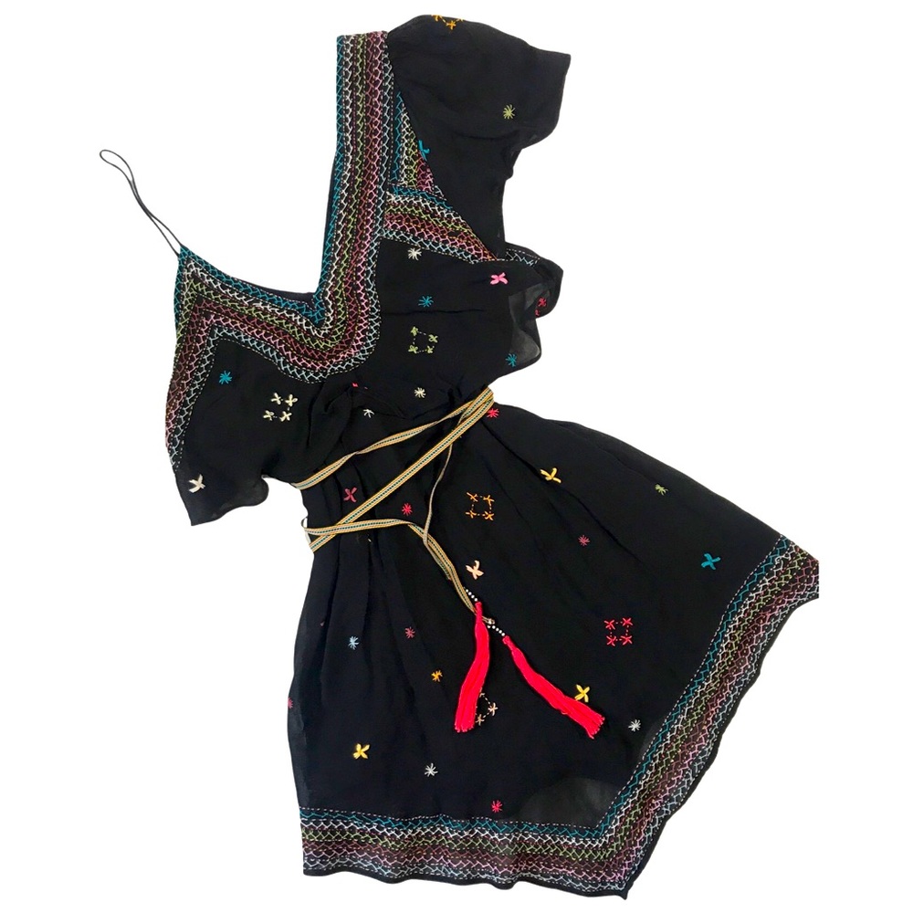 🪶Free People Black Chiffon Embroidery Dress